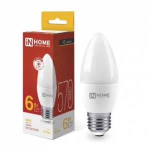 Лампа светодиодная LED-СВЕЧА-VC 6Вт свеча 3000К тепл. бел. E27 570лм 230В IN HOME 4690612020402