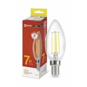 Лампа светодиодная LED-СВЕЧА-deco 7Вт свеча прозрачная 3000К тепл. бел. E14 810лм 230В IN HOME 4690612007601