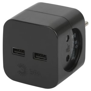 Разветвитель электрический SP-2-USB-B на 2 розетки 220В+ 2xUSB 2400мА без заземл 10А черн. Эра Б0049535
