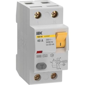 Выключатель дифференциального тока (УЗО) 2п 40А 30мА 6кА тип A ВД3-63 KARAT IEK MDV21-2-040-030