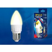 Лампа светодиодная LED-C37 7W/3000K/E27/FR/DIM PLP01WH Яркая 7Вт свеча матовая 3000К тепл. бел. E27 диммир. (упак. картон) Uniel UL-00004297