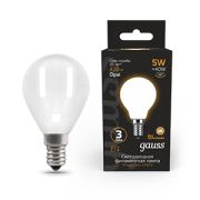Лампа светодиодная филаментная Black Filament 5Вт P45 шар матовая 2700К тепл. бел. E14 420лм GAUSS 105201105