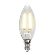 Лампа светодиодная LED-C35-5W/WW/E14/CL/DIM GLA01TR форма «свеча» прозр. Air теплый бел. 3000К диммир. упак. картон Uniel UL-00002860