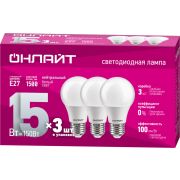 Лампа светодиодная 90 607 OLL-A60-15-230-4K-E27-PACK3 ОНЛАЙТ 90607