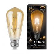 Лампа светодиодная филаментная Filament 6Вт ST64 2400К тепл. бел. E27 550лм golden GAUSS 102802006